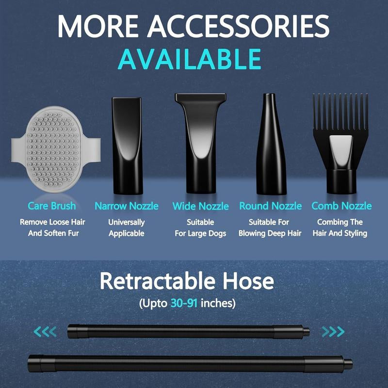 High Velocity Hair Dryer 5.2HP/ 3800W Professional Dogs Blower Dryer, Adjustable Temperature and Speed Pet Dryers with 4 Nozzles and a Comb, Black