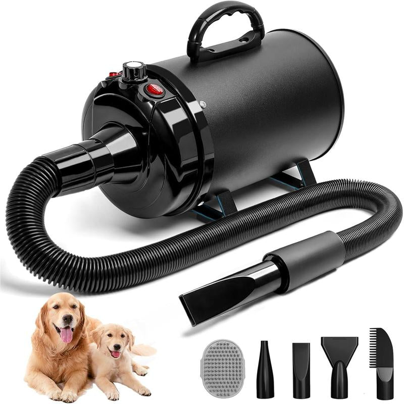 High Velocity Hair Dryer 5.2HP/ 3800W Professional Dogs Blower Dryer, Adjustable Temperature and Speed Pet Dryers with 4 Nozzles and a Comb, Black