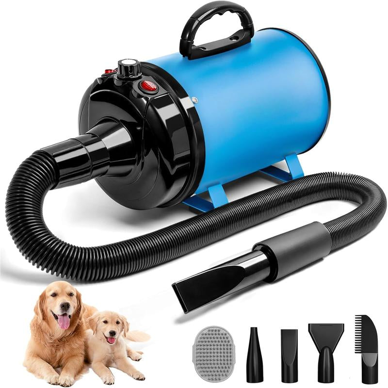 High Velocity Hair Dryer 5.2HP/ 3800W Professional Dogs Blower Dryer, Adjustable Temperature and Speed Pet Dryers with 4 Nozzles and a Comb, Black